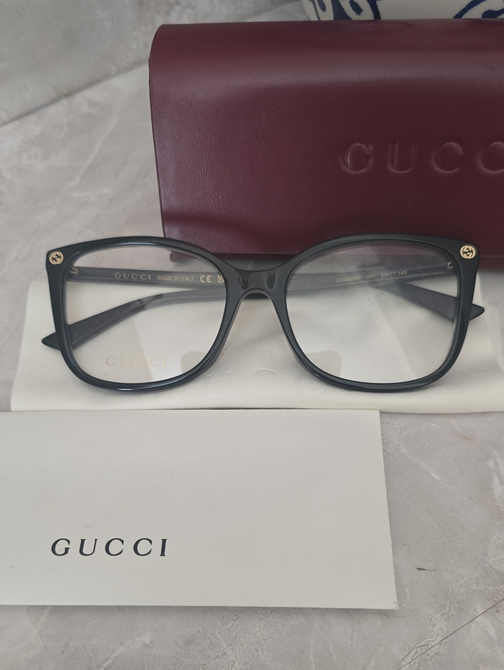 Gucci Black Square Cat-Eye Eyeglasses GG0026O 001 | Size 53-17-140 NIB
